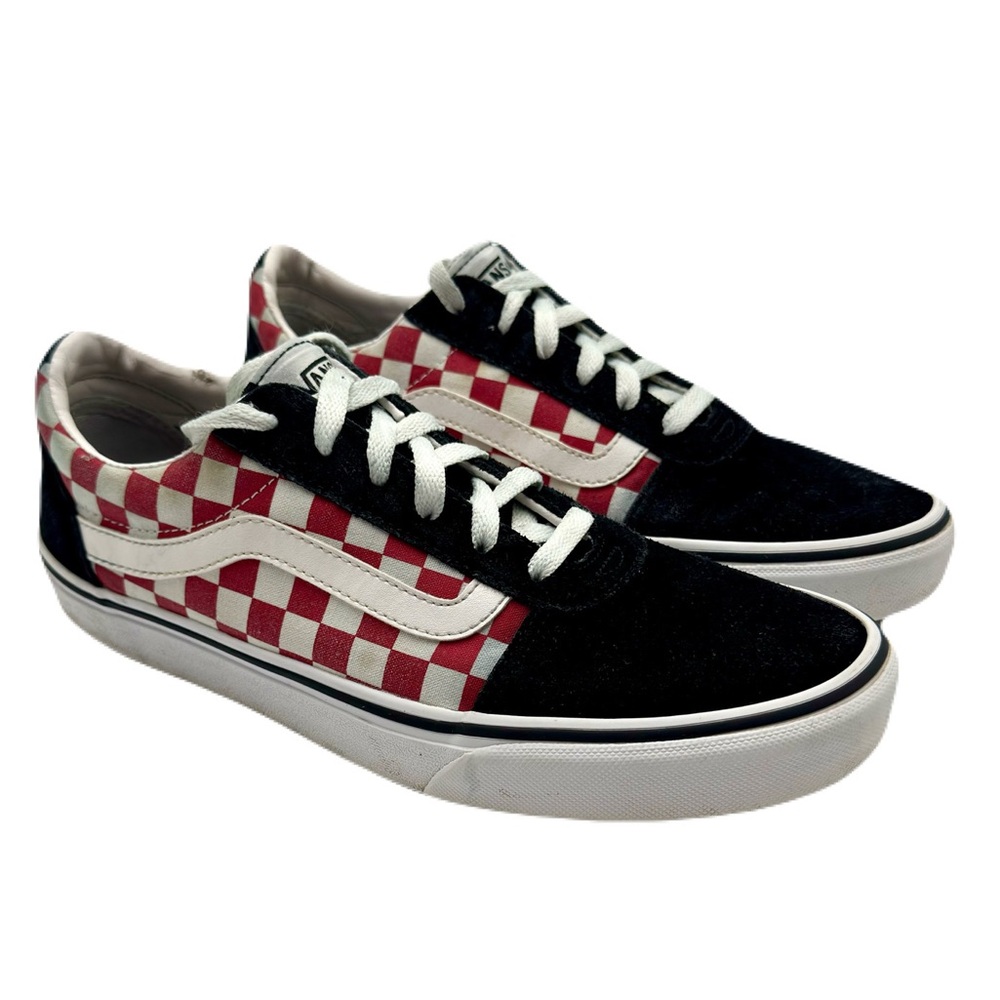 Vans Old Skool Red and White Checkered Shoes with Black Accents